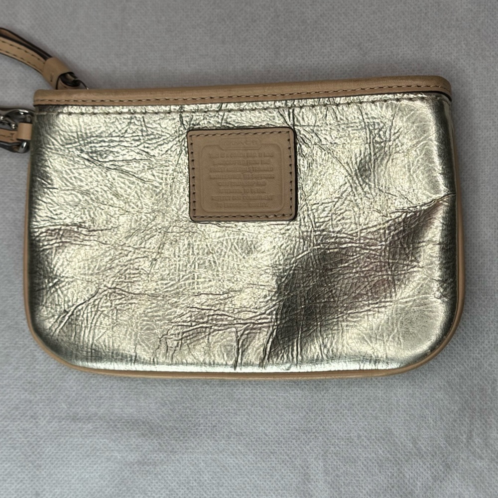 Metallic Gold Wristlet Clutch - Leather Trim